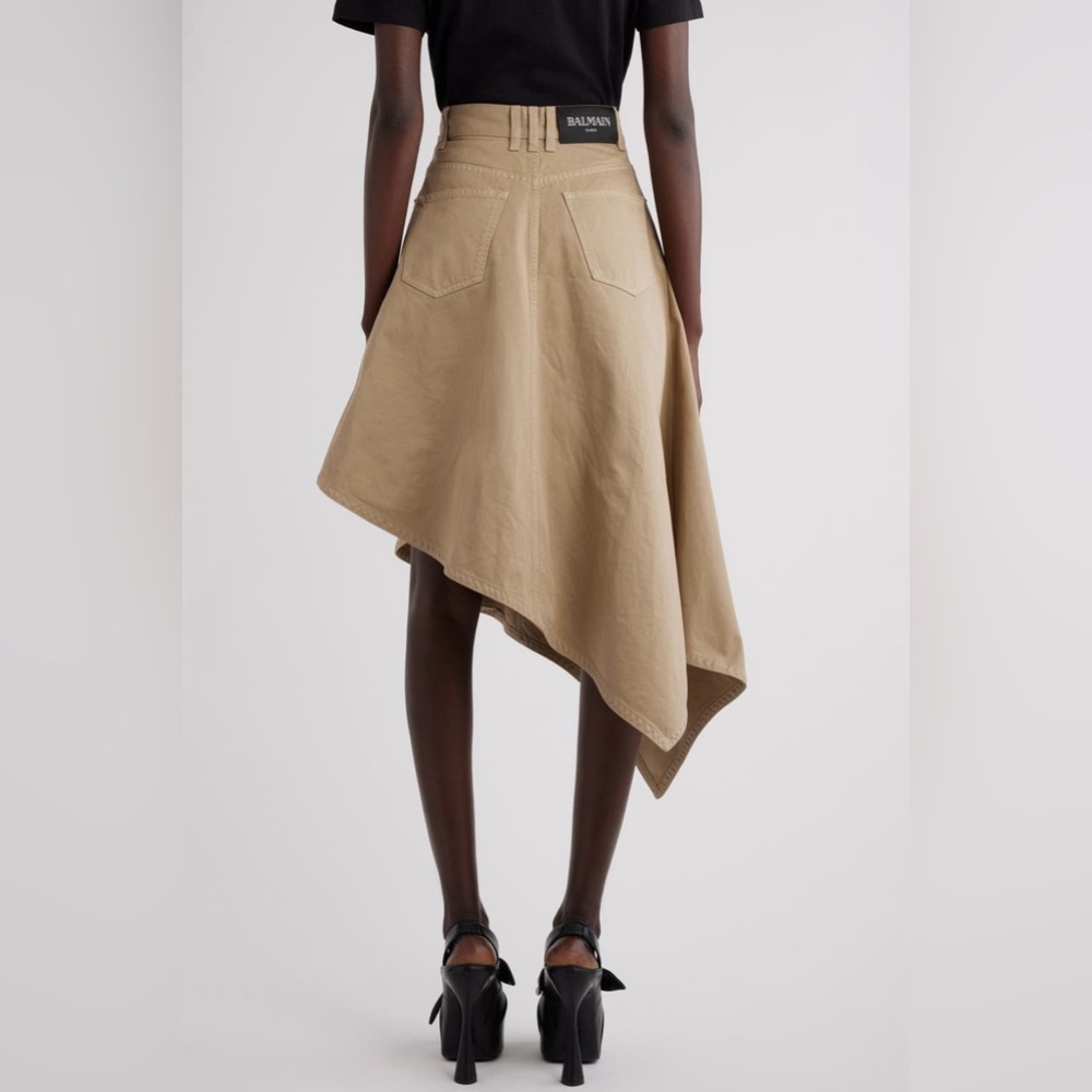Balmain Asymmetric Cotton Canvas Skirt (0Fk Beige; 4 US / 36 FR) - Picture 3 of 7